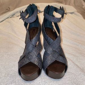 BCBGMAXAZRIA Navy Strappy Platform w/ Silver Heel